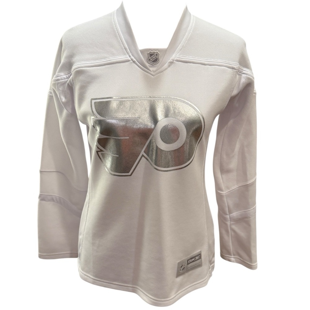 Reebok Philadelphia Flyers NHL with Silver Logo White Jersey Women’s S/P